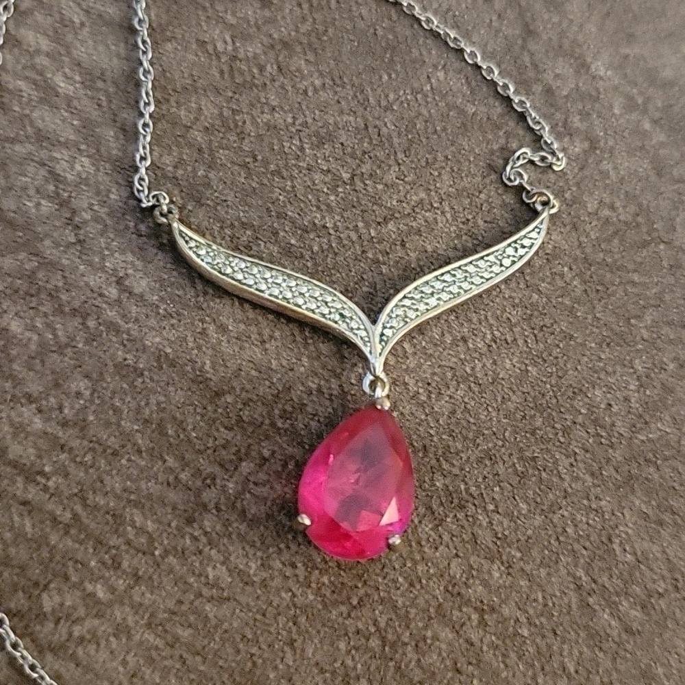 5/$25 VTG Pink Crystal Lavalier Teardrop Pendant Chain Necklace - Picture 2 of 8